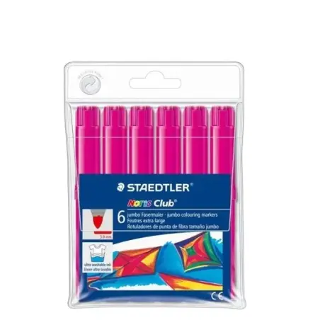 Staedtler Noris Jumbo 340 Pack de 6 Rotuladores Jumbo - Punta de Fibra - Trazo 3mm - Tapa Ventilada - Color Magenta | Ahorro Imp