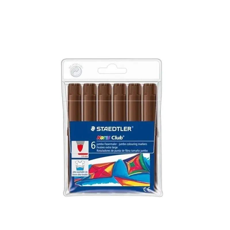 Staedtler Noris Jumbo 340 Pack de 6 Rotuladores Jumbo - Punta de Fibra - Trazo 3mm - Tapa Ventilada - Color Marron | Ahorro Impr