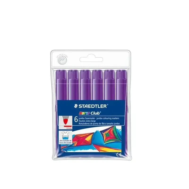 Staedtler Noris Jumbo 340 Pack de 6 Rotuladores Jumbo - Punta de Fibra - Trazo 3mm - Tapa Ventilada - Color Violeta | Ahorro Imp