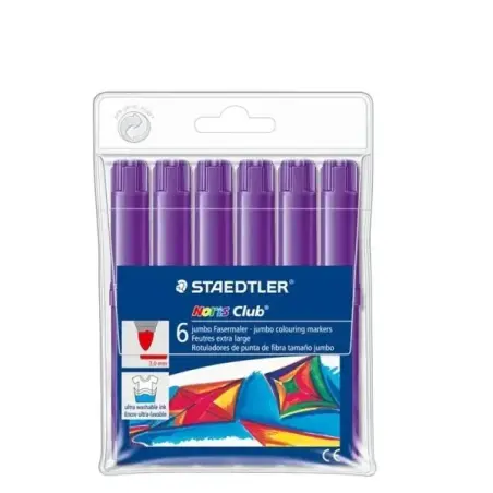 Staedtler Noris Jumbo 340 Pack de 6 Rotuladores Jumbo - Punta de Fibra - Trazo 3mm - Tapa Ventilada - Color Violeta | Ahorro Imp