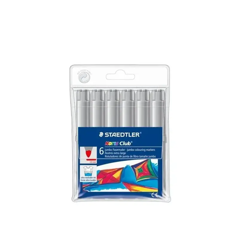 Staedtler Noris Jumbo 340 Pack de 6 Rotuladores Jumbo - Punta de Fibra - Trazo 3mm - Tapa Ventilada - Color Gris | Ahorro Imprim