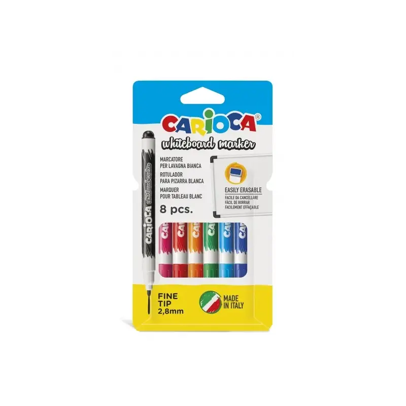 Carioca Pack de 8 Rotuladores para Pizarra Blanca - Punta Fina de Ø 2.8mm - Secado Rapido - Se Borra Facilmente - Colores Surtid