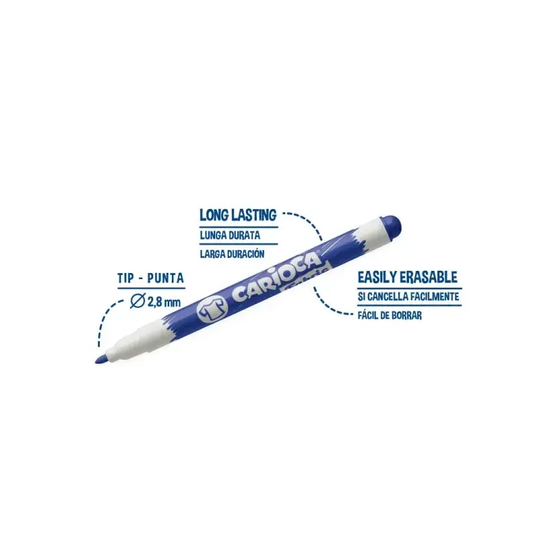 Carioca Pack de 8 Rotuladores para Pizarra Blanca - Punta Fina de Ø 2.8mm - Secado Rapido - Se Borra Facilmente - Colores Surtid