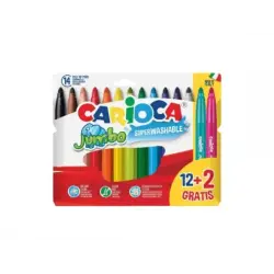 Carioca Jumbo Pack de 12 Rotuladores + 2 Gratis - Punta 6mm - Superlavables - Colores Surtidos | Ahorro Imprimiendo
