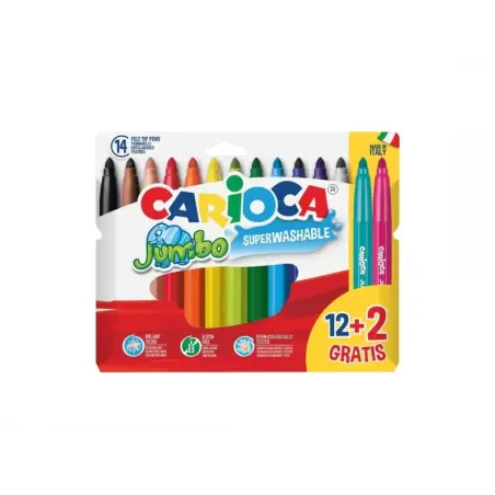 Carioca Jumbo Pack de 12 Rotuladores + 2 Gratis - Punta 6mm - Superlavables - Colores Surtidos | Ahorro Imprimiendo