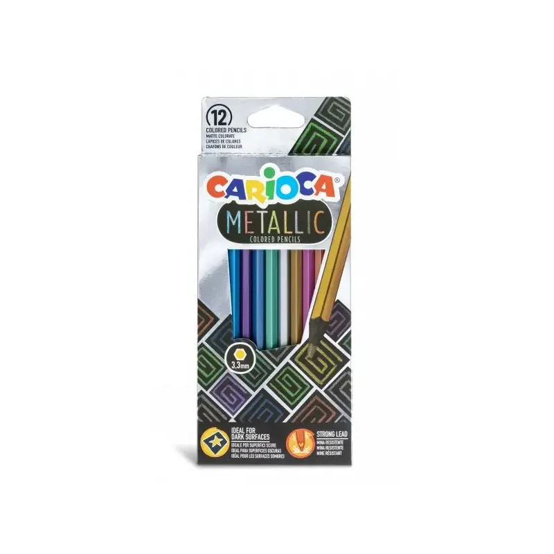 Carioca Metallic Pack de 12 Lapices Hexagonales Metalicos - Colores Cubrientes - Ideales para Superficies Oscuras - Mina Premium