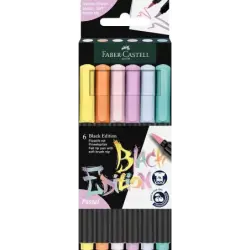 Faber-Castell Black Edition Pack de 6 Rotuladores Punta Pincel - Tinta a Base de Colorantes Alimentarios - Colores Pastel Surtid