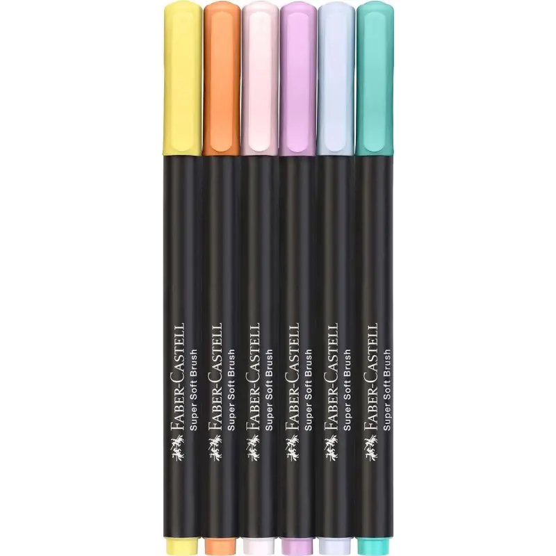 Faber-Castell Black Edition Pack de 6 Rotuladores Punta Pincel - Tinta a Base de Colorantes Alimentarios - Colores Pastel Surtid