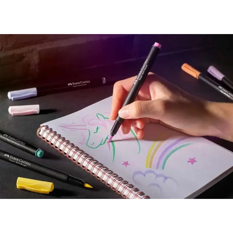 Faber-Castell Black Edition Pack de 6 Rotuladores Punta Pincel - Tinta a Base de Colorantes Alimentarios - Colores Pastel Surtid