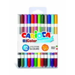 Carioca Bicolor Pack de 12 Rotuladores - Dos Colores por Rotulador - Tinta Superlavable - Punta Conica para Doble Trato de Escri
