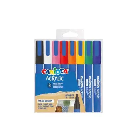 Carioca Acrylic Pack de 8 Marcadores de Pintura Acrilica - Punta Redonda Media 1.8-2.5mm - Tinta a Base de Agua - Alta Cobertura