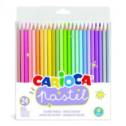 Carioca Pack de 24 Lapices de Madera - Colores Pastel - Cuerpo Hexagonal - Colores Brillantes y Lavables - Escritura Blanda - Mi