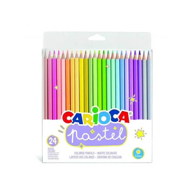 Carioca Pack de 24 Lapices de Madera - Colores Pastel - Cuerpo Hexagonal - Colores Brillantes y Lavables - Escritura Blanda - Mi