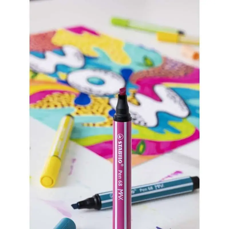 Stabilo Pen 68 MAX Arty Pack de 4 Rotuladores - Punta de Fibra Biselada - Trazo entre 1-5mm aprox. - Tinta a Base de Agua - Colo