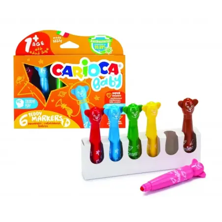 Carioca Baby Teddy Pack de 6 Rotuladores - Super Seguros - Forma Ergonomica - Tinta Superlavable - Dermatologicamente Testado -