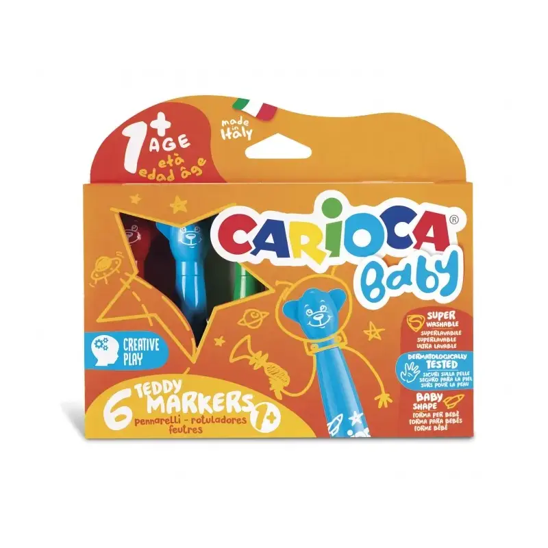 Carioca Baby Teddy Pack de 6 Rotuladores - Super Seguros - Forma Ergonomica - Tinta Superlavable - Dermatologicamente Testado -