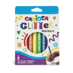 Carioca Glitter Caja 6 Rotuladores - Punta Ø 1mm - Tinta Liquida a Base de Agua - Punta de Alta Calidad - Efecto Glitter - Resis