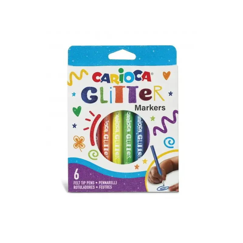 Carioca Glitter Caja 6 Rotuladores - Punta Ø 1mm - Tinta Liquida a Base de Agua - Punta de Alta Calidad - Efecto Glitter - Resis