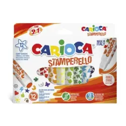 Carioca Stamperello Pack de 12 Rotuladores de Doble Punta - Punta Conica - Punta con Sellos - Tinta Lavable - Color Varios | Aho