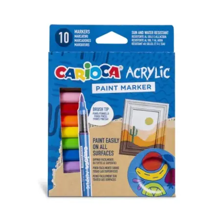 Carioca Acrylic Pack de 10 Marcadores de Pintura Acrilica - Punta Pincel - Tinta a Base de Agua - Alta Cobertura - Colores Surti
