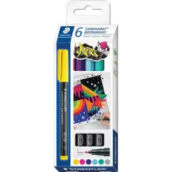 Staedtler Lumocolor 318 C6 Pack de 6 Rotuladores Permanentes - Trazo de 0.6mm Aprox - Secado Rapido - Colores Surtidos | Ahorro