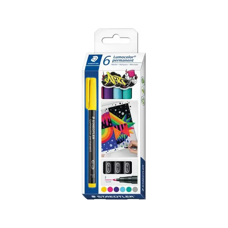 Staedtler Lumocolor 318 C6 Pack de 6 Rotuladores Permanentes - Trazo de 0.6mm Aprox - Secado Rapido - Colores Surtidos | Ahorro