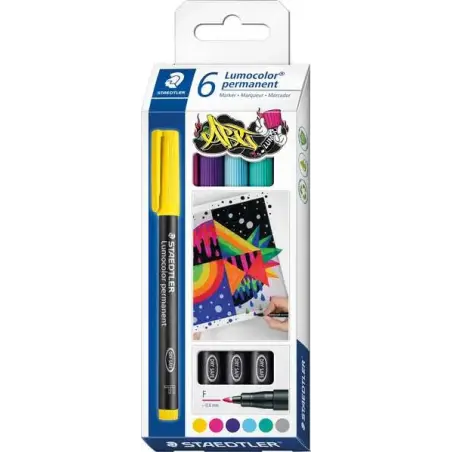 Staedtler Lumocolor 318 C6 Pack de 6 Rotuladores Permanentes - Trazo de 0.6mm Aprox - Secado Rapido - Colores Surtidos | Ahorro