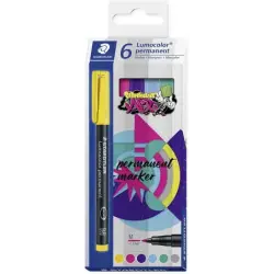 Staedtler Lumocolor 317 Pack de 6 Rotuladores Permanentes - Punta Media Redonda - Trazo 1mm Aprox - Capuchon con Clip - Secado R