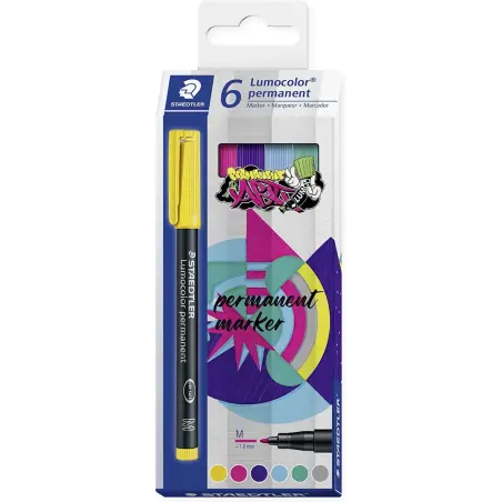 Staedtler Lumocolor 317 Pack de 6 Rotuladores Permanentes - Punta Media Redonda - Trazo 1mm Aprox - Capuchon con Clip - Secado R