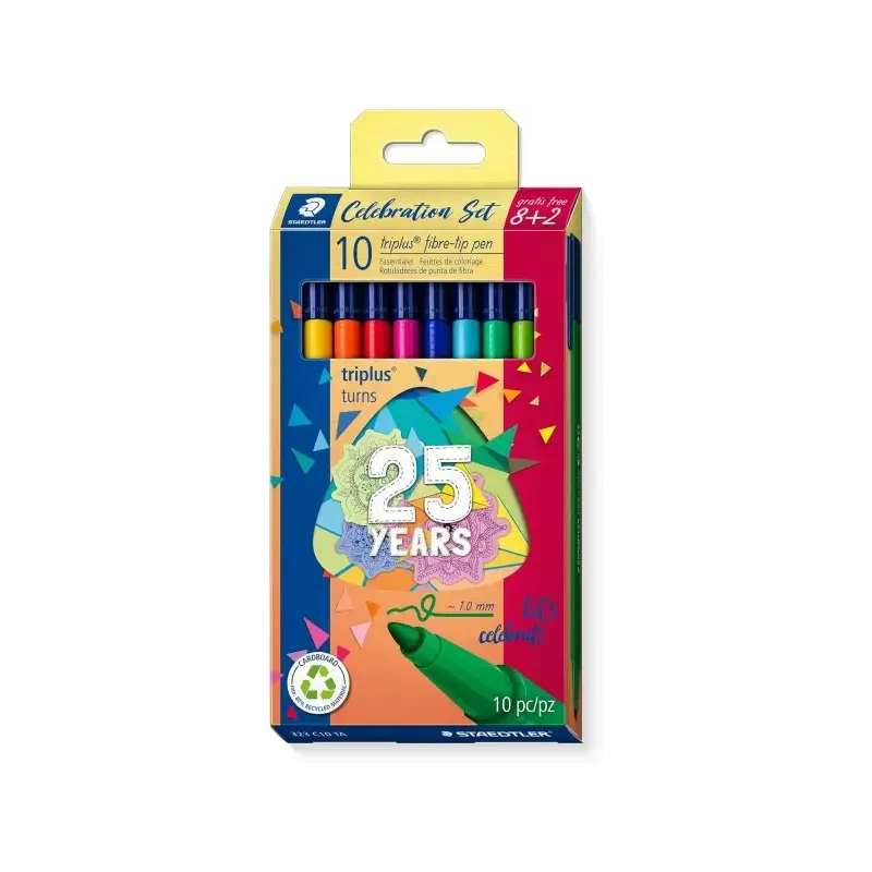 Staedtler Triplus Color 323 Pack de 10 Rotuladores - Trazo 1mm Aprox - Tinta Antisecado - Capuchon Ventilado - Colores Surtidos