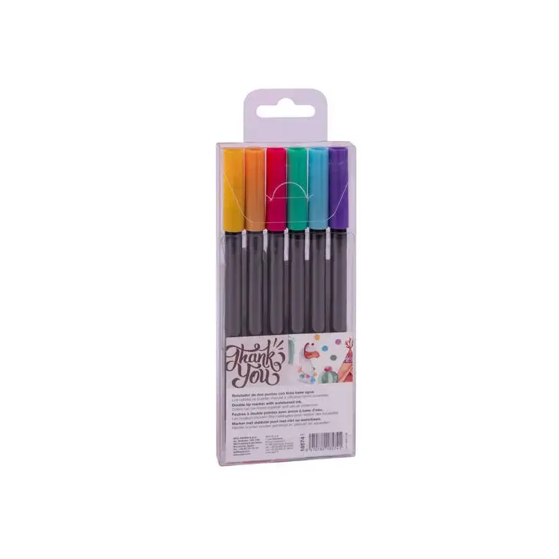 Apli Brush Marker Pack de 6 Rotuladores Acuarelables de Doble Punta - Punta Pincel de 1-4mm y Punta Redonda de 1mm - Tinta Base