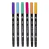 Apli Brush Marker Pack de 6 Rotuladores Acuarelables de Doble Punta - Punta Pincel de 1-4mm y Punta Redonda de 1mm - Tinta Base