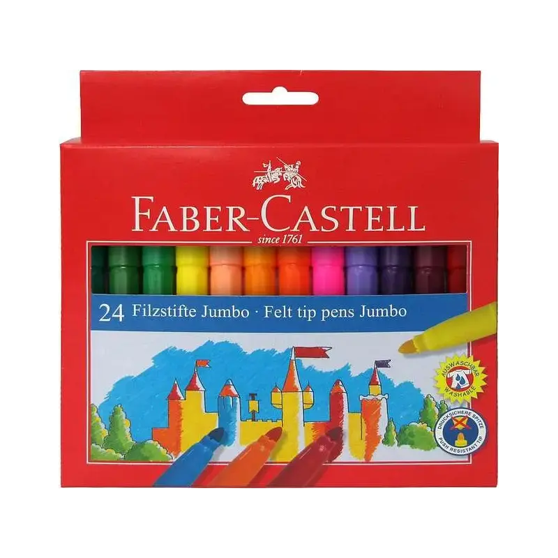 Faber-Castell Jumbo Pack de 24 Rotuladores Punta Gruesa - Tinta con Base de Agua Lavable - Colores Surtidos | Ahorro Imprimiendo