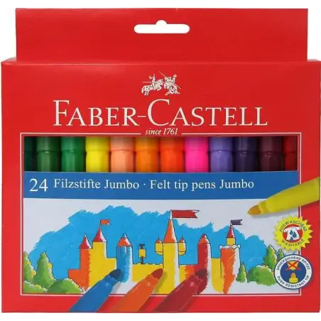 Faber-Castell Jumbo Pack de 24 Rotuladores Punta Gruesa - Tinta con Base de Agua Lavable - Colores Surtidos | Ahorro Imprimiendo