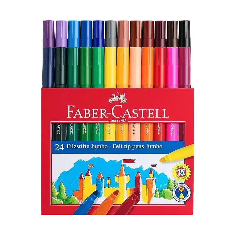 Faber-Castell Jumbo Pack de 24 Rotuladores Punta Gruesa - Tinta con Base de Agua Lavable - Colores Surtidos | Ahorro Imprimiendo