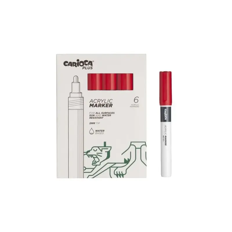Carioca Plus Pack de 6 Marcadores Acrilicos - Punta 2mm - Color Rojo | Ahorro Imprimiendo