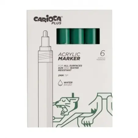 Carioca Plus Pack de 6 Marcadores Acrilicos - Punta 2mm - Color Verde | Ahorro Imprimiendo