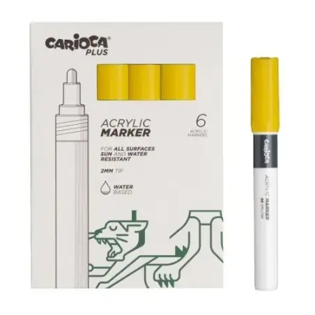 Carioca Plus Pack de 6 Marcadores Acrilicos - Punta 2mm - Color Amarillo | Ahorro Imprimiendo