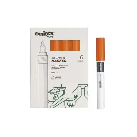 Carioca Plus Pack de 6 Marcadores Acrilicos - Punta 2mm - Color Naranja | Ahorro Imprimiendo