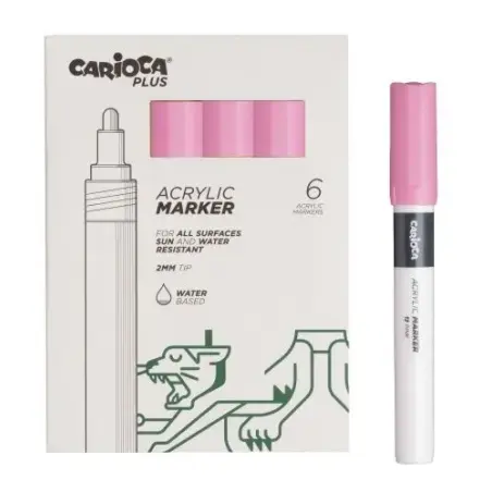 Carioca Plus Pack de 6 Marcadores Acrilicos - Punta 2mm - Color Rosado | Ahorro Imprimiendo