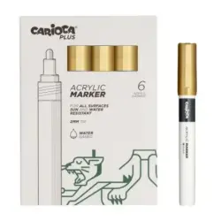 Carioca Plus Pack de 6 Marcadores Acrilicos - Punta 2mm - Color Oro | Ahorro Imprimiendo