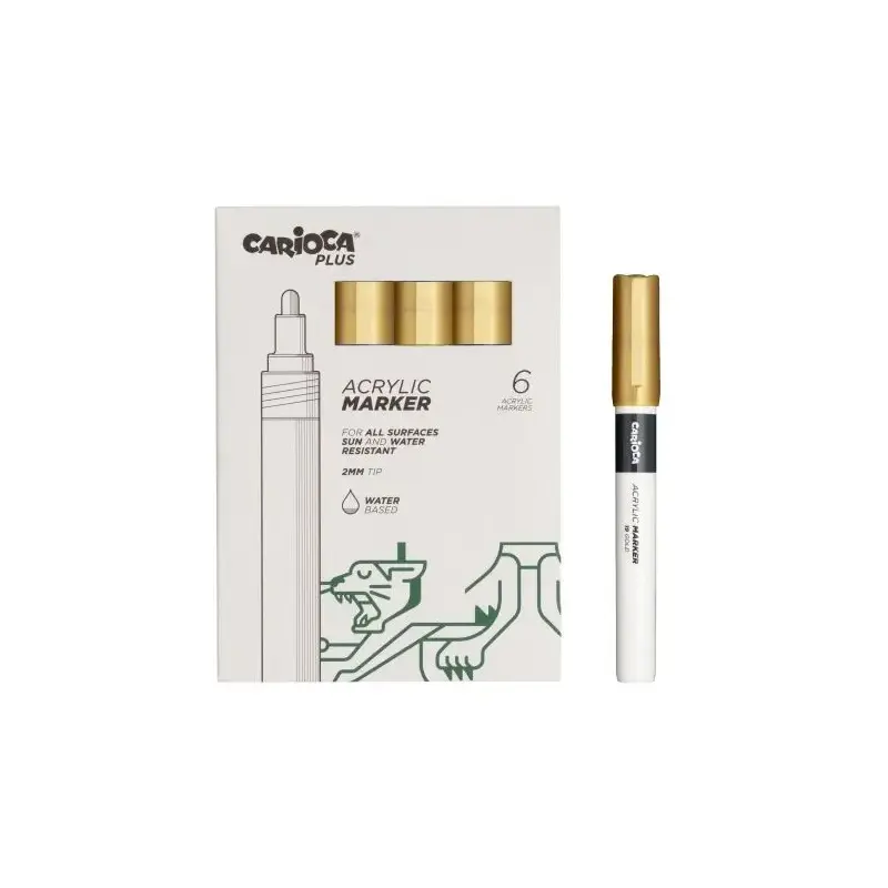 Carioca Plus Pack de 6 Marcadores Acrilicos - Punta 2mm - Color Oro | Ahorro Imprimiendo