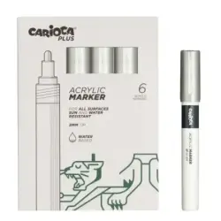 Carioca Plus Pack de 6 Marcadores Acrilicos - Punta 2mm - Color Plata | Ahorro Imprimiendo