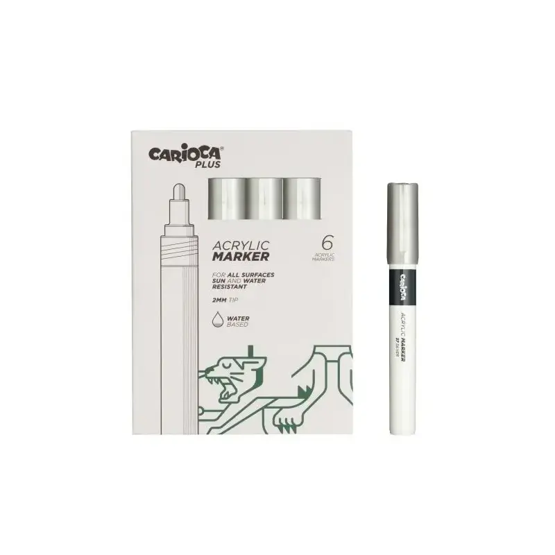 Carioca Plus Pack de 6 Marcadores Acrilicos - Punta 2mm - Color Plata | Ahorro Imprimiendo