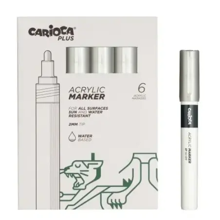 Carioca Plus Pack de 6 Marcadores Acrilicos - Punta 2mm - Color Plata | Ahorro Imprimiendo