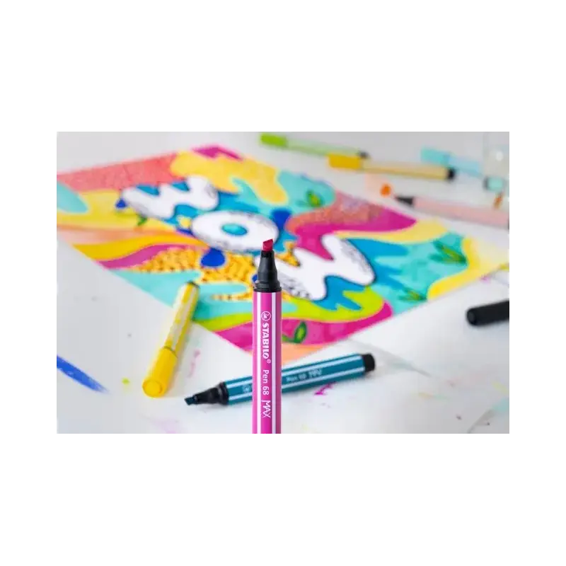 Stabilo Pen 68 MAX Arty Pack de 6 Rotuladores - Punta de Fibra Biselada - Trazo entre 1-5mm aprox. - Tinta a Base de Agua - Colo