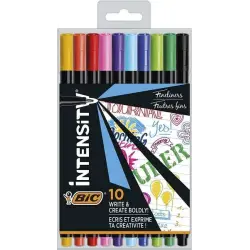 Bic Intensity Fine Pack de 10 Rotuladores - Punta Fina de 0.8mm - Trazo de 0.4mm - Tinta con Base de Agua - Colores Surtidos | A