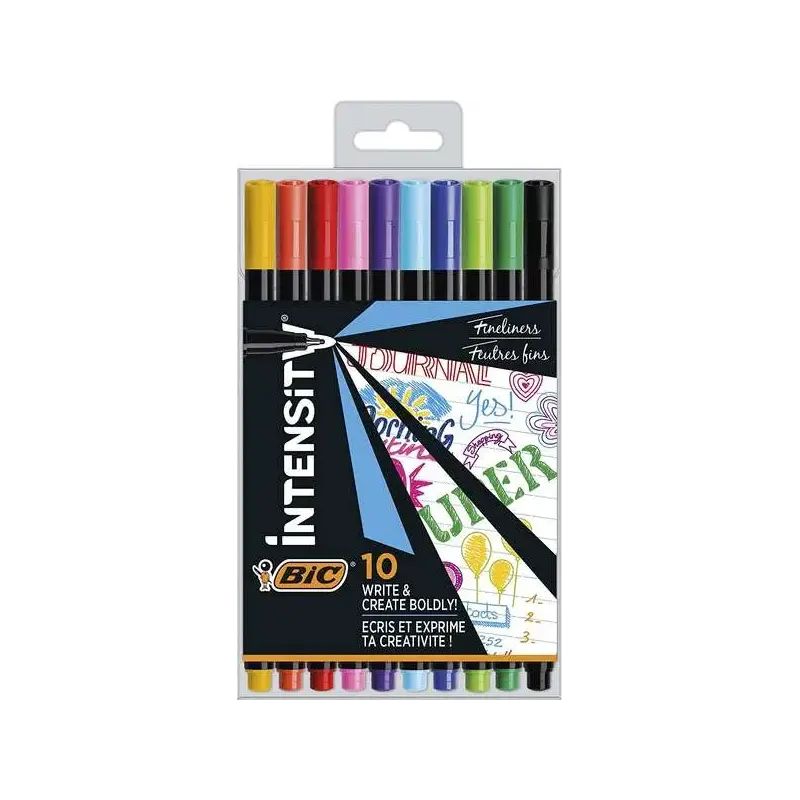 Bic Intensity Fine Pack de 10 Rotuladores - Punta Fina de 0.8mm - Trazo de 0.4mm - Tinta con Base de Agua - Colores Surtidos | A