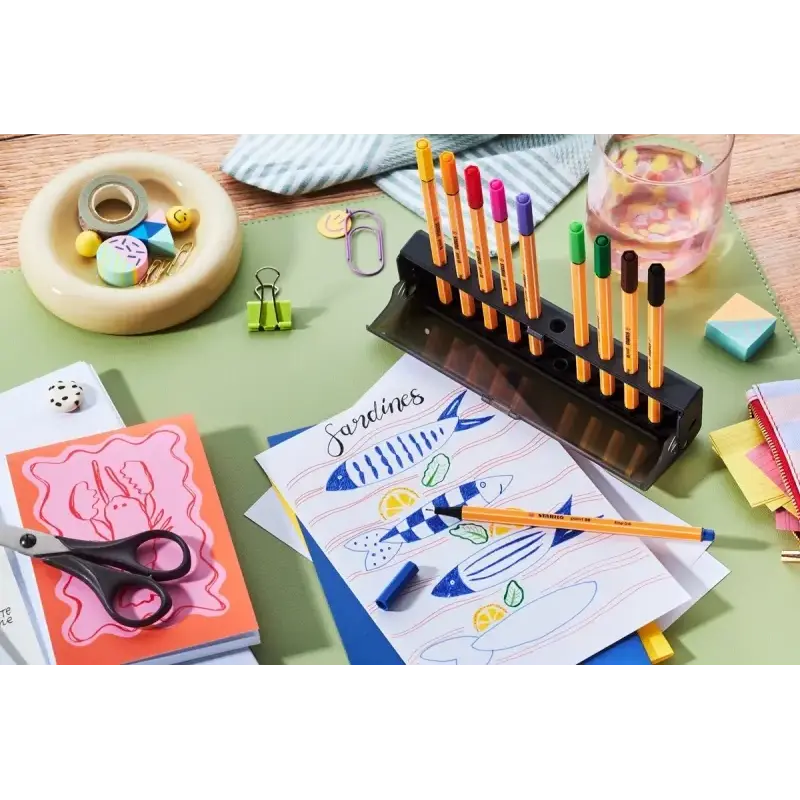 Stabilo Point 88 Set de Mesa con 10 Rotuladores de Punta de Fibra - Trazo de 0.4mm aprox. - Tinta con Base de Agua - Colores Sur