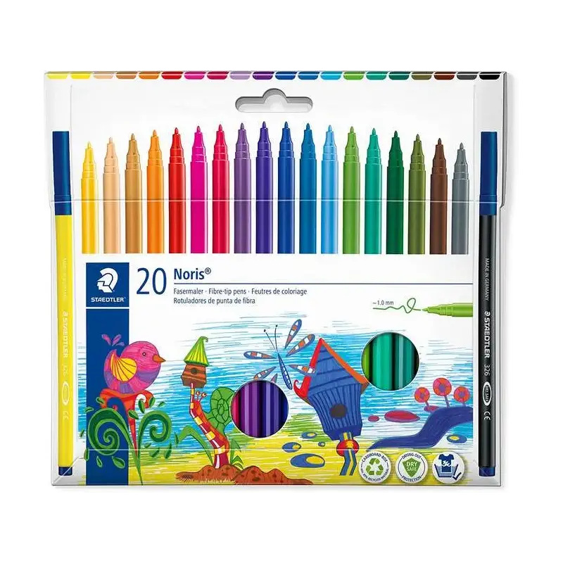 Staedtler 326 Pack de 20 Rotuladores Punta de Fibra - Trazo 1.0mm Aprox - Resistente a la Presion - Tinta a Base de Agua Antisec